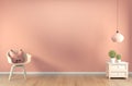 Mock up Pink chidren room interior minimal design. 3D rendering