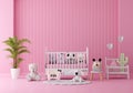 Pink child room interior with copy space, 3D rendering