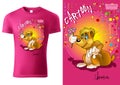 Pink Child T-shirt Design with Orange Cartoon Bear