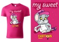 Pink Child T-shirt Design with Sitting Mouse