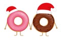 Pink and choco christmas donut cartoons with santa cap