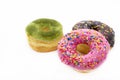 Pink, chocolate, green tea donut dessert snack delicious Royalty Free Stock Photo