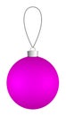 Pink Christmas ball hanging on a thread isolated on a white background. Royalty Free Stock Photo
