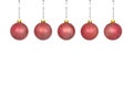 A pink Christmas bauble hanging on a white ribbon, isolated on a white background with a clipping path and copy space, christmas d Royalty Free Stock Photo