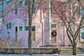 Pink Christmas house in winter Royalty Free Stock Photo