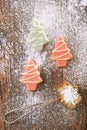 Pink christmas tree homemade sweets in rustic style on wooden d Royalty Free Stock Photo