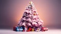 a pink Christmas tree, surrounded by an array of pink clothes, bags and shoes. A pair of golden shoes and a golden star add a