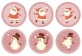 Pink Christmas Vector Tags with Cute Happy Santa Claus and Skating Snowman