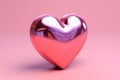 Pink chrome heart shape object on plain background