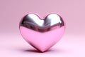 Pink chrome heart shape object on plain background