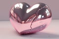 Pink chrome heart shape object on plain background