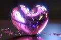 Pink chrome heart shape object on plain background