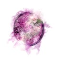 pink circle planet with pattern in watercolor