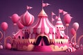 Pink circus tent in cartoon style. AI generative illustration Royalty Free Stock Photo