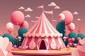 Pink circus tent in cartoon style. AI generative illustration Royalty Free Stock Photo