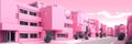 Pink city for, fashion, pop, lifestyle background. Harajuku, or kawaii feel. Pink buildings and sky. pink cityscape abstract