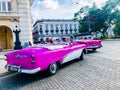 Pink classic Cuban vintage car. American classic car on the road in Havana, Cuba. Royalty Free Stock Photo