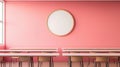 Pink Classroom Interior Mockup Empty Circular Frame Tables Chairs Royalty Free Stock Photo