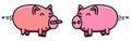 Pink, clean, shiny, happy and fat pig couple in cartoon style, illustration for kids, best match found, plug and socket