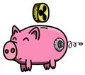Pink, clean, shiny, happy and fat pig safe in cartoon style with Ripple virtual cryptocurrency coin