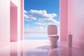 pink Clean shiny toilet on a simple clean minimalist toilet background.