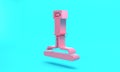 Pink Cleaning service with of rubber cleaner for windows icon isolated on turquoise blue background. Squeegee, scraper