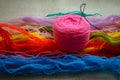pink clew of wool thread for embroidery hobby Royalty Free Stock Photo
