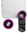 Pink clip lens with cell phone isolated