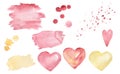 Pink Clipart, Watercolor Cute Love Day Hearts illistration, pink background, yellow splashes, Kids Birthday Party, Valentines day