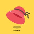 PINK CLOCHE HAT ON YELLOW BACKGROUND