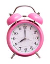 The pink clock on a white isolated background show 8 hour