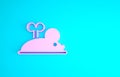 Pink Clockwork mouse icon isolated on blue background. Wind up mouse toy. Minimalism concept. 3d illustration 3D render Royalty Free Stock Photo