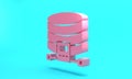 Pink Cloud database icon isolated on turquoise blue background. Cloud computing concept. Digital service or app with Royalty Free Stock Photo