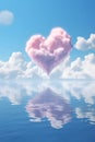 A pink cloud in the shape of a heart is reflected on the surface of the water, Valentine\'s Day