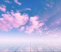 Pink clouds, blue sky, gray floor Royalty Free Stock Photo