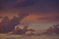 Pink clouds and evening sunset sky after a thunderstorm. Blue-red sunset evening. Beautiful pink clouds Royalty Free Stock Photo