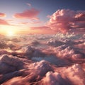 Pink clouds, magical world. Square background. AI generative