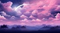 pink clouds and moon in the night sky Royalty Free Stock Photo
