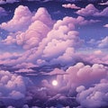 pink clouds in the night sky with moon and stars Royalty Free Stock Photo