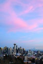 Pink clouds over the City of Seattle at sunset Royalty Free Stock Photo