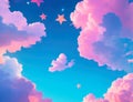 Pink clouds and stars blue sky cute aesthetic wallpaper