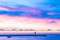 Pink clouds at sunrise from the coast of Barcelona Royalty Free Stock Photo