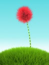 Pink clover flower in the grass on blue background