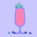 Pink cocktail with blueberries. Lemonade in stemware glass. Fruit smoothie. Milkshake beverage