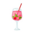 Pink cocktail with a glass. Vector illustration on a white background.