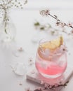 Pink Cocktail with Ice and lemon, white backgroung Royalty Free Stock Photo