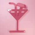 Pink Cocktail icon isolated on pink background. Minimalism concept. 3D render illustration Royalty Free Stock Photo