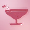 Pink Cocktail icon isolated on pink background. Minimalism concept. 3D render illustration Royalty Free Stock Photo