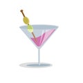 Pink cocktail in martini glass vector illustrations.