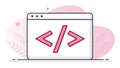Pink code symbols on white browser window with abstract pink background coding programming Royalty Free Stock Photo